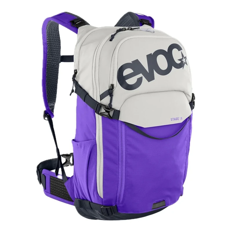 EVOC STAGE 18 technical backpack for cycling tours & trails, backpack (trekking with plenty of storage space, maximum back ventilation), sand - violet