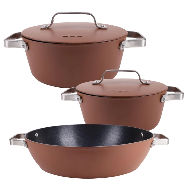 San Ignacio AGROS Set of 2 Saucepans Ø20cm-2L Ø28cm-6L + Saucepan Ø32x8cm in Forged Aluminium