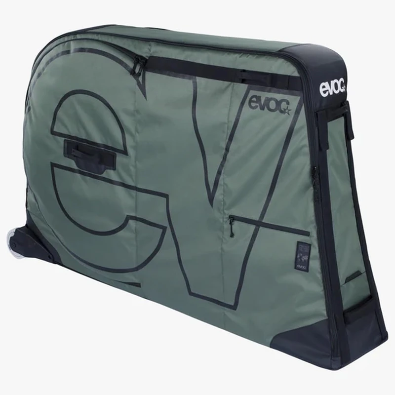 EVOC BIKE BAG lightweight bicycle transport bag (bicycle case with wheels for road, gravel, XC, FR, enduro, DH, ≤29" bikes; with BIKE BLOCK for stable standing; max. wheelbase 126 cm), dark olive
