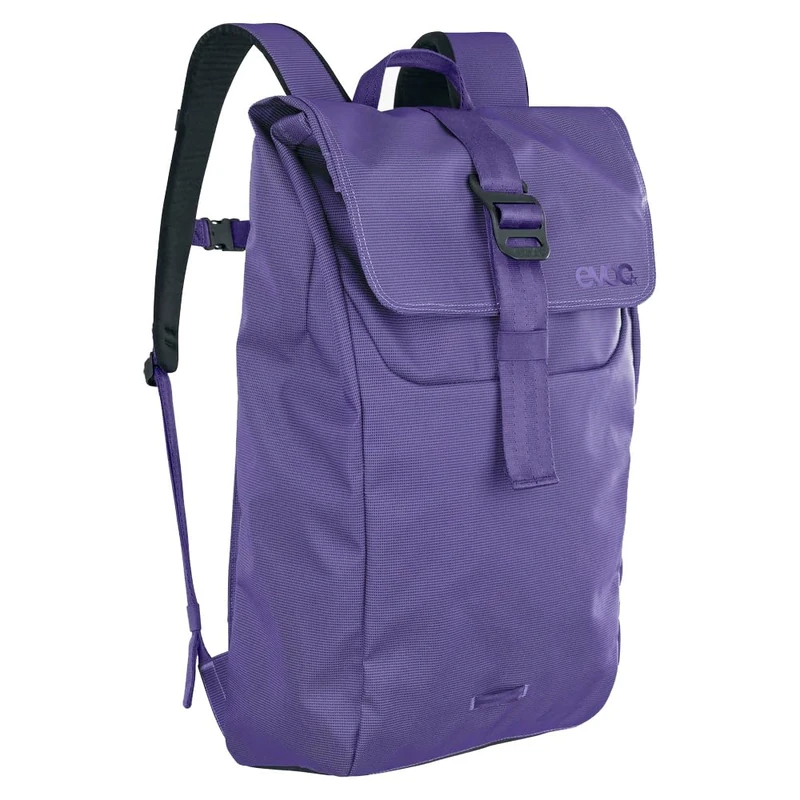 EVOC DUFFLE BACKPACK 16, practical daypack (ideal hiking backpack with elastic side pockets, waterproof backpack, dimensions: 12 x 31 x 48 cm, volume: 16 l), violet - black