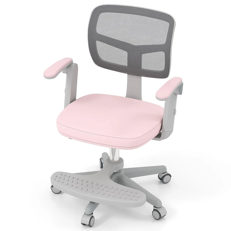 GYMAX Kids Desk Chair (Pink, 57x55x80-91cm, with Footrest)