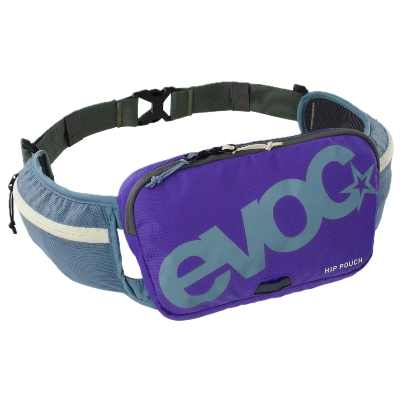 EVOC Hip Pouch Hip Bag, Bum Bag (Lightweight Belt Bag with Multiple compartments, Cycling Accessory with AIR PAD System, Individually Adjustable), Steel - Violet - Dark Olive