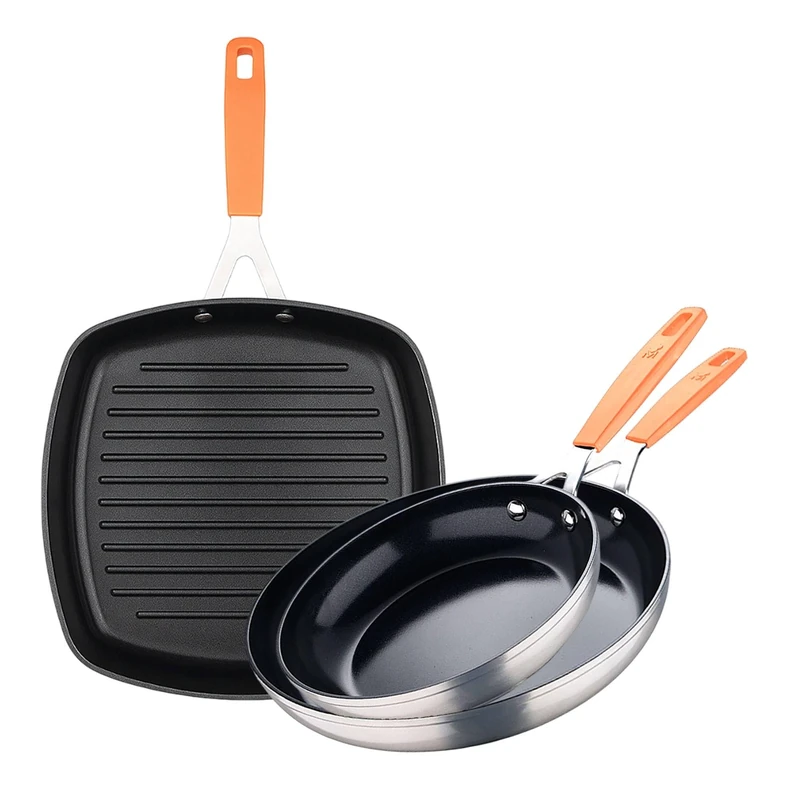 San Ignacio Set of 2 Frying Pans Ø16Ø28cm + Square Rotisserie 28x28 cm Forged Aluminium for Induction Compact