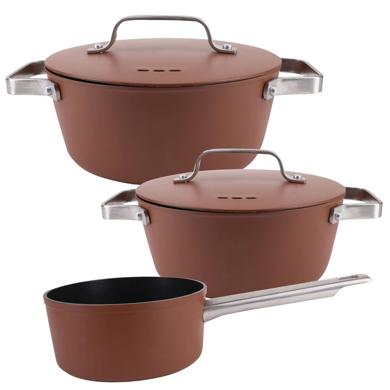 San Ignacio AGROS Set of 2 Saucepans Ø20cm-2L Ø28cm-6L + Saucepan Ø16cm-1.3L Forged Aluminium