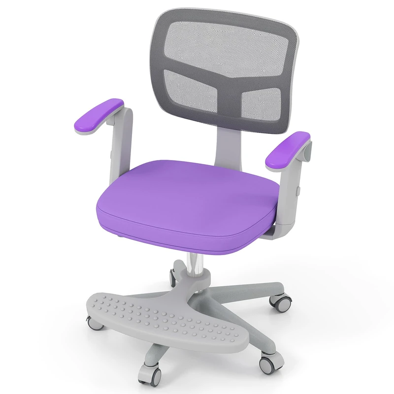 GYMAX Kids Desk Chair (Purple, 57x55x80-91cm, with Footrest)