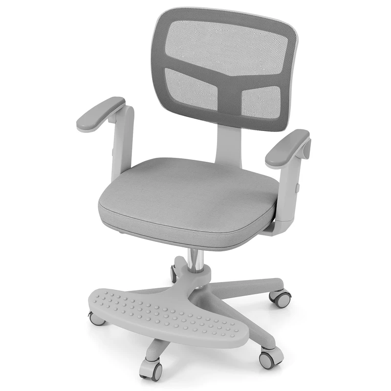 GYMAX Kids Desk Chair (Grey, 57x55x80-91cm, with Footrest)