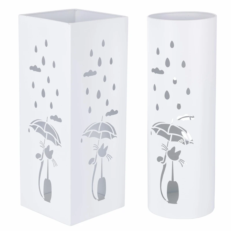 Set of 2 White Cat Iron Umbrella Stands with Lettering - Image 1
