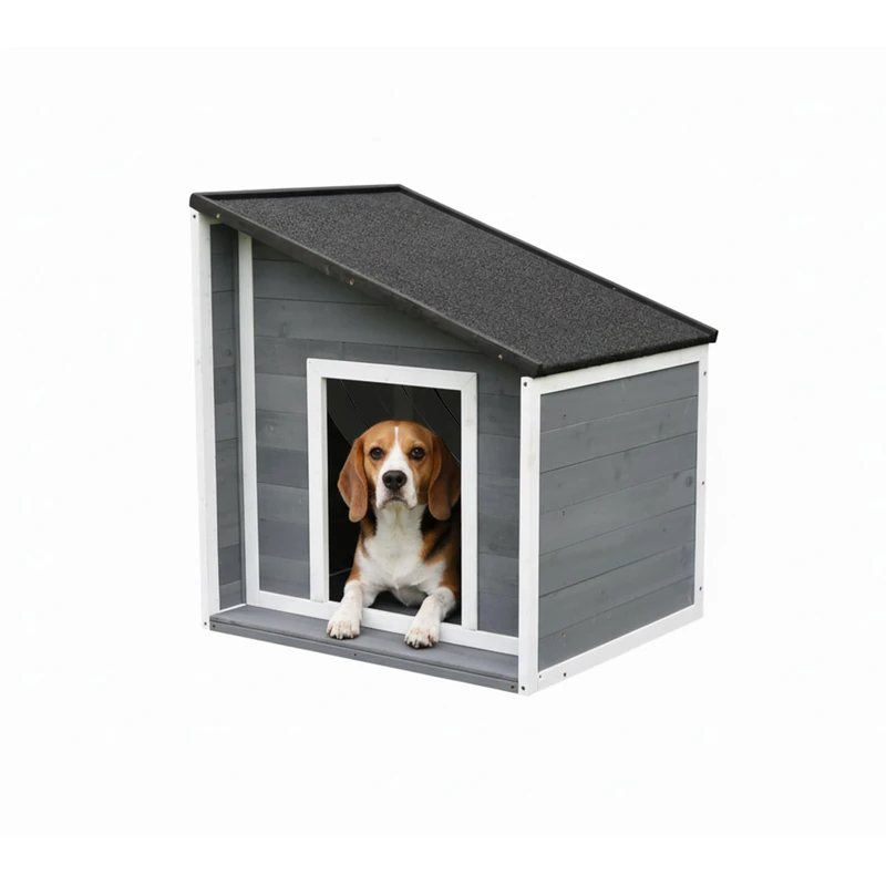 Relaxdays wooden dog house, weather-resistant, sloping folding roof, for small dogs, HWD: 77x71x58 cm, grey/white