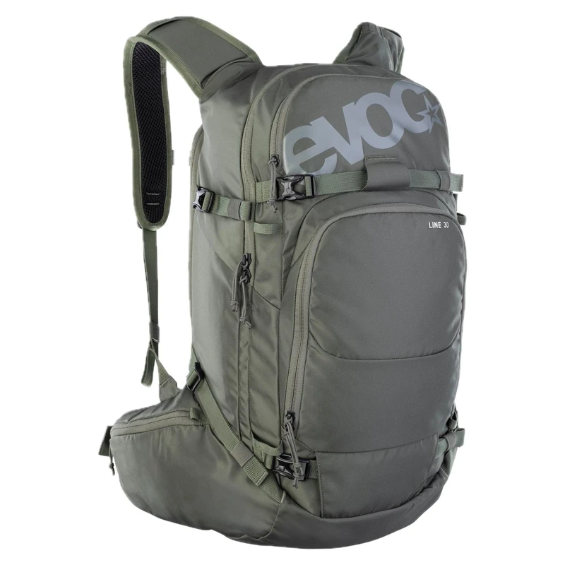 EVOC LINE 30 All-Mountain Carrying Backpack (NEURALITE SYSTEM, ski holder, separate avalanche compartment with emergency plan, easily accessible main compartment, BODDY HUGGING), Dark Olive