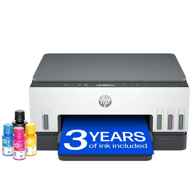 HP Smart Tank 6005 All in One Printer | Perfect for Home | Colour | Wireless | Print, Scan, Copy | Includes up to 3 Years of Ink | Smart Buttons | Low-on-ink sensors
