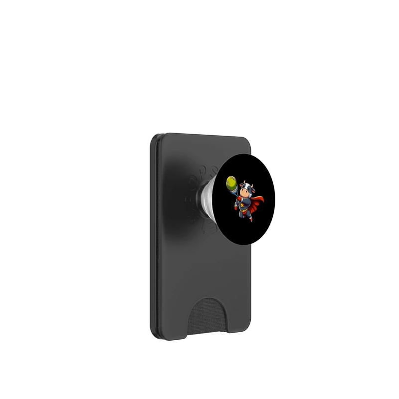 Cute Tennis Cow Superhero With Racket And Cape PopSockets PopWallet for MagSafe