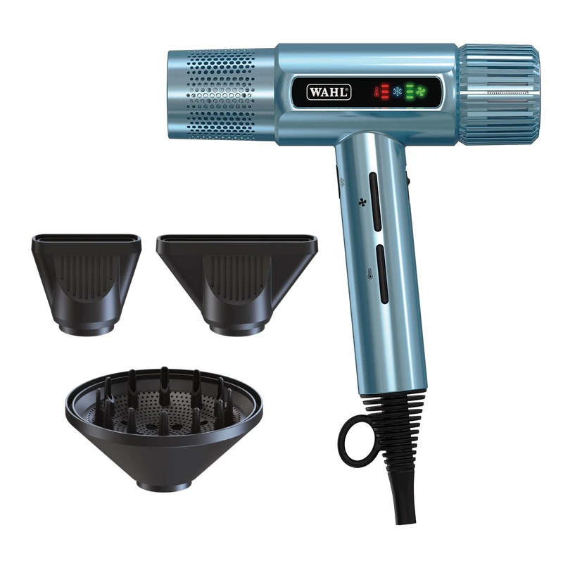 WAHL Vanquish Hair Dryer – Cool Blue Special Edition, Lightweight Design, LED Display, Memory Function, Auto-Clean, FlowControl Technology, Includes 3 Magnetic Attachments – ZY182 - Image 1