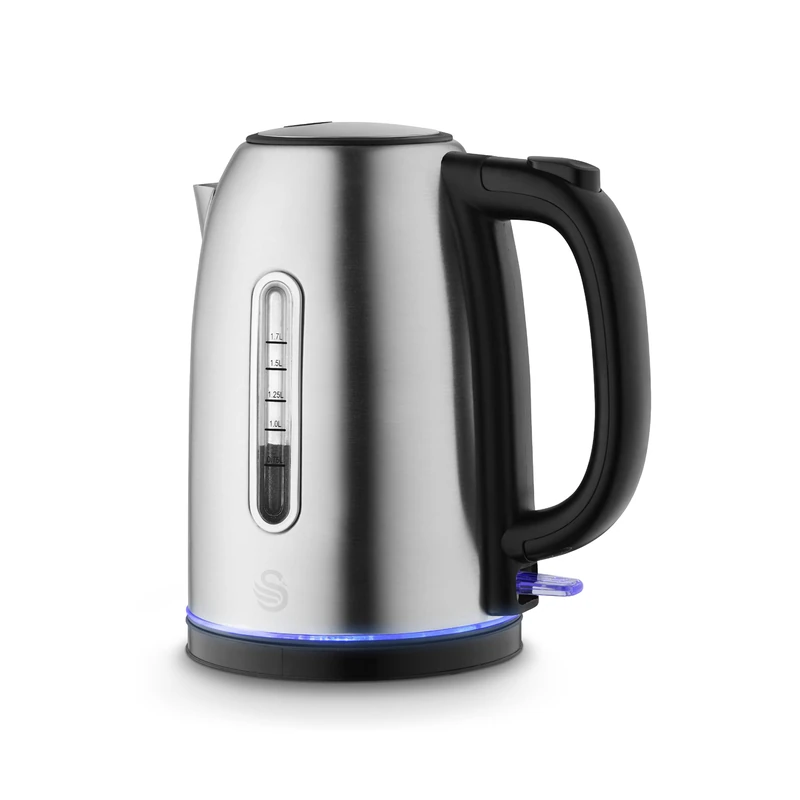 Swan Quiet Boil Cordless Kettle, 3kW Fast Boil, Removable Limescale Filter, Push Button Lid and 360-Degree Base, LED Base Light, Stainless Steel, SK19035SS