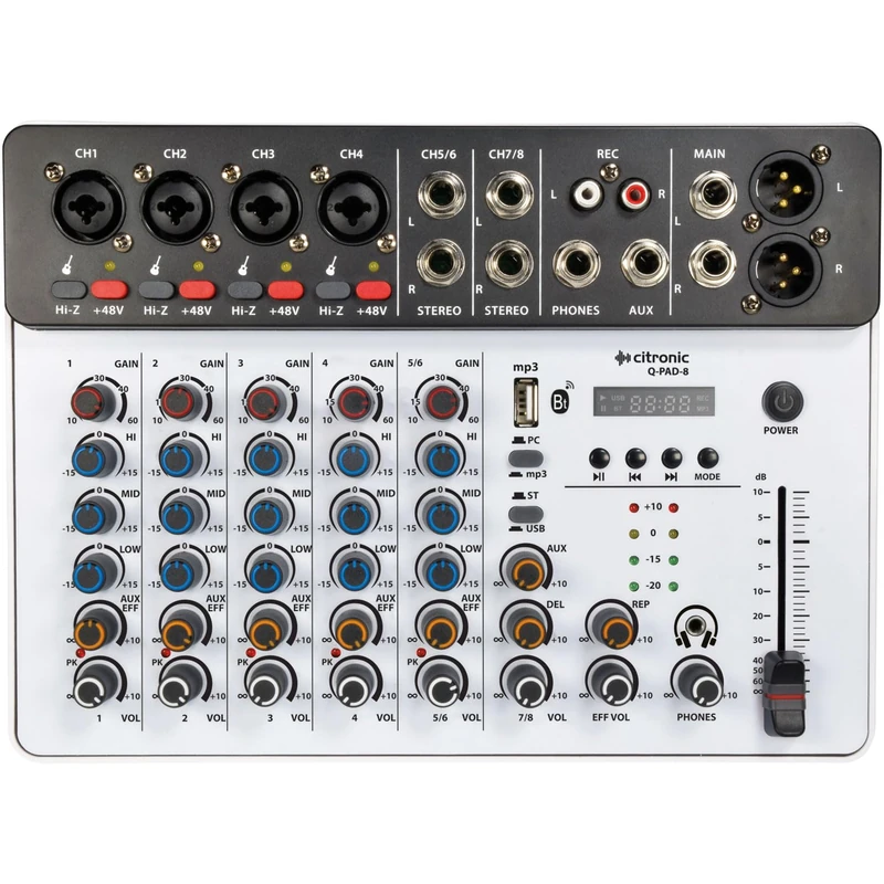 Citronic | Q-PAD-8 Compact Mixer with USB-C Audio Interface, Bluetooth & Digital Effects | Portable Studio, Live Sound, Podcast & DJ Equipment for Home or Professional Use