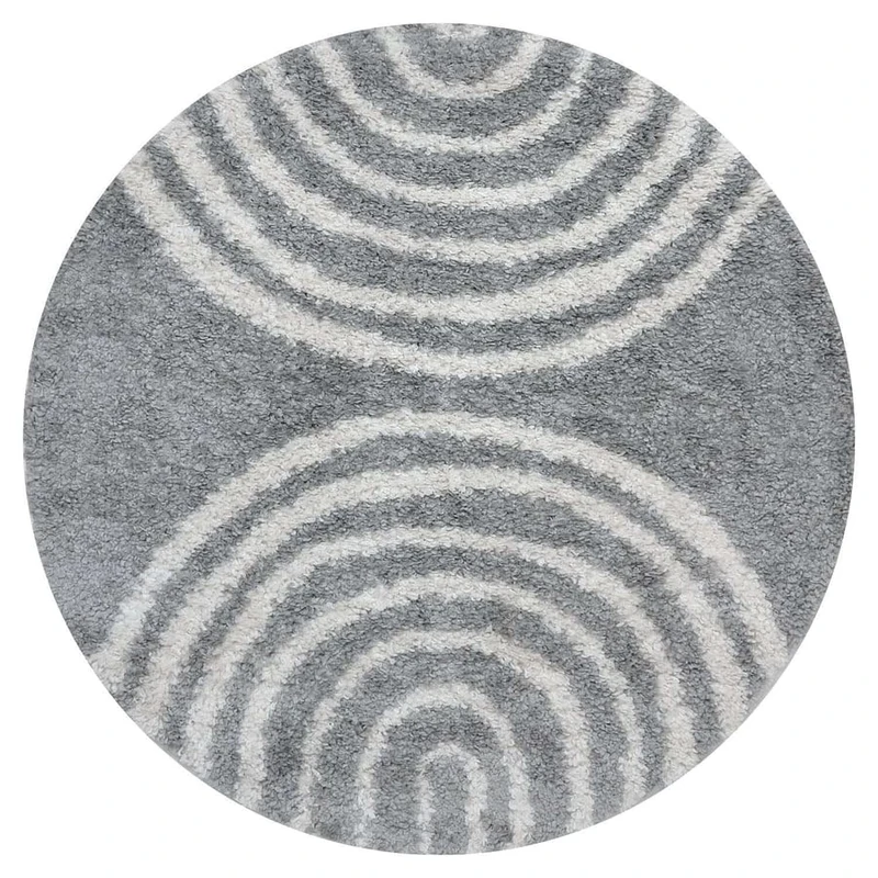 THE RUGS Soft Shaggy Area Rug – Modern Patterned Carpet for Living Room & Bedroom, Extra Plush, Easy to Clean, Geometric Arch Design (120 cm Round, Grey)