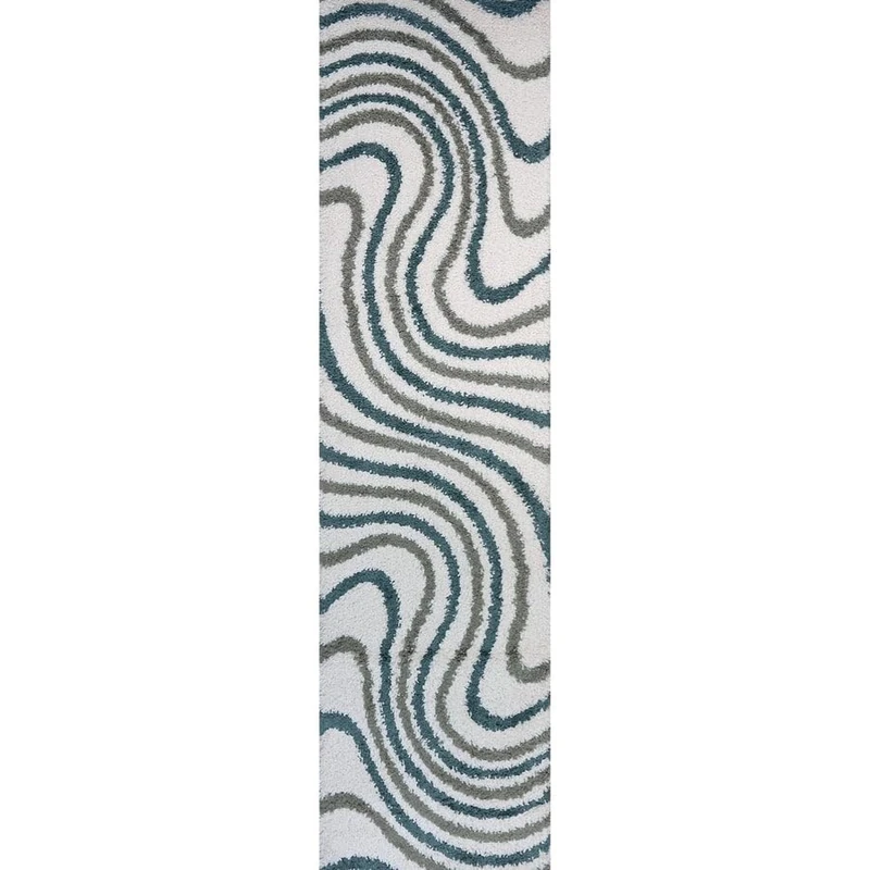 THE RUGS Soft Shaggy Area Rug – Modern Patterned Carpet for Living Room & Bedroom, Extra Plush, Easy to Clean, Abstract Wave Design (80x300 cm, Forest & Sage Green)