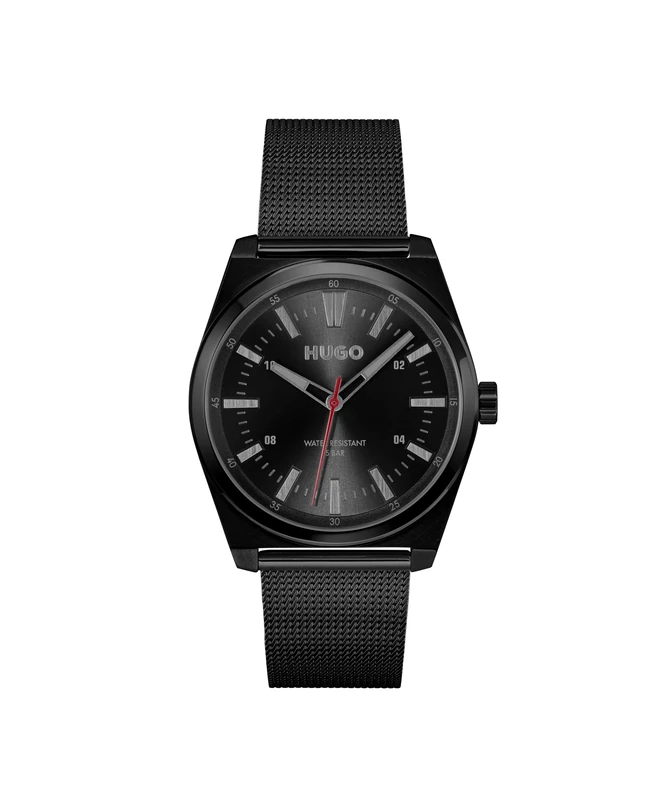 HUGO Three Hand Quartz Movement Watch for Men #ARK Collection with Black Stainless Steel Bracelet - 1530440