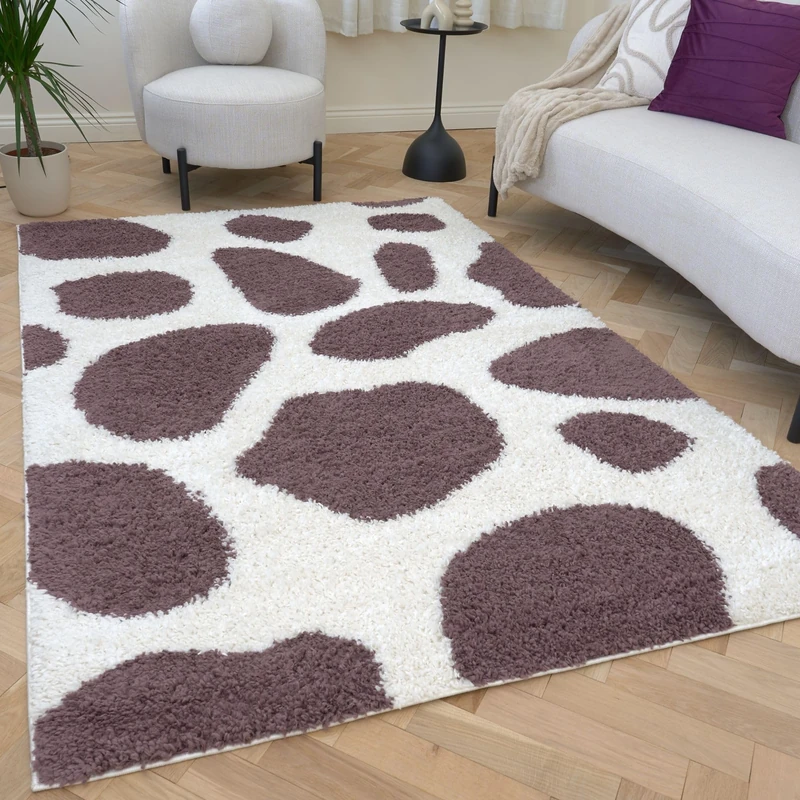 THE RUGS Soft Shaggy Area Rug – Modern Patterned Carpet for Living Room & Bedroom, Extra Plush, Easy to Clean, Animal Print Design (80x150 cm, Purple) - Image 1