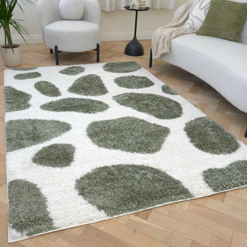 THE RUGS Soft Shaggy Area Rug – Modern Patterned Carpet for Living Room & Bedroom, Extra Plush, Easy to Clean, Animal Print Design (80x150 cm, Sage Green)