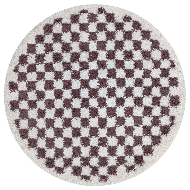 THE RUGS Soft Shaggy Area Rug – Modern Patterned Carpet for Living Room & Bedroom, Extra Plush, Easy to Clean, Checkerboard Design (120 cm Round, Purple)