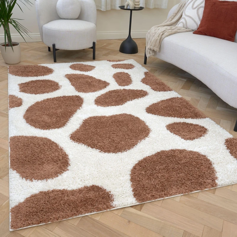THE RUGS Soft Shaggy Area Rug – Modern Patterned Carpet for Living Room & Bedroom, Extra Plush, Easy to Clean, Animal Print Design (80x150 cm, Terra)