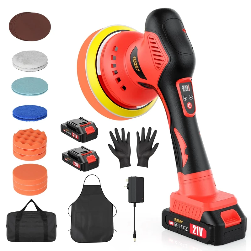 Innsky Cordless Car Polisher, 2 * 21V 4.0Ah Rechargeable Batteries Car Buffer Polisher Machine with 8 Variable Speed 2800-6200RPM, 6 IN Dual Action Car Polisher for Detailing Polishing