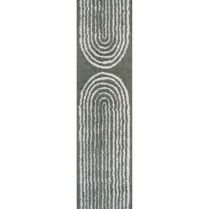 THE RUGS Soft Shaggy Area Rug – Modern Patterned Carpet for Living Room & Bedroom, Extra Plush, Easy to Clean, Geometric Arch Design (80x300 cm, Sage Green)