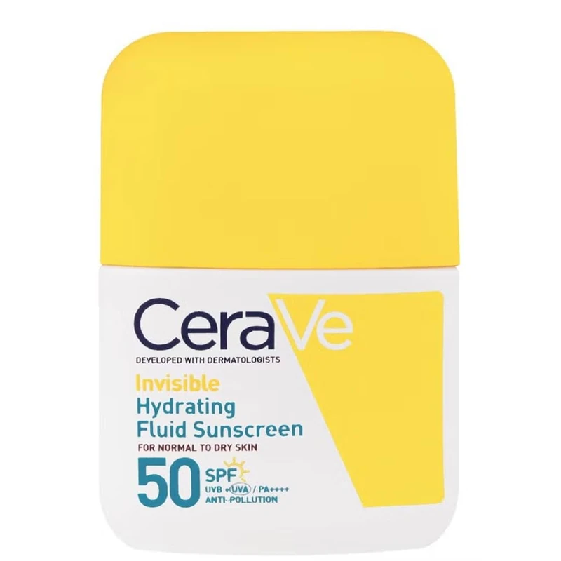 CeraVe Invisible Hydrating Fluid Face Sunscreen SPF50 for face care, water resistant, lightweight & fast-absorbing sun cream suitable for normal skin, dry skin and very dry skin, face spf 50ml