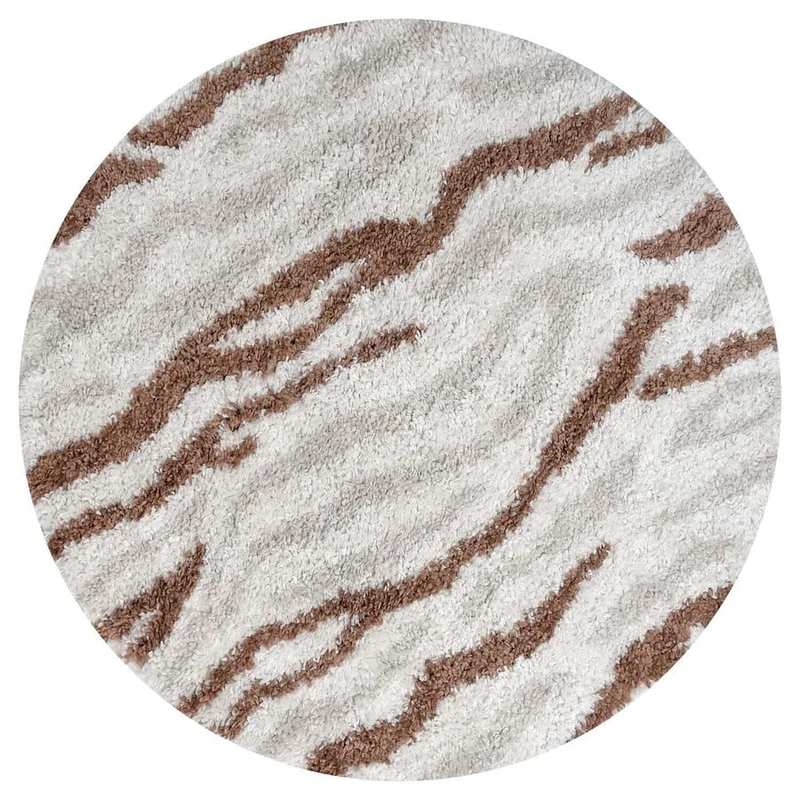 THE RUGS Soft Shaggy Area Rug – Modern Patterned Carpet for Living Room & Bedroom, Extra Plush, Easy to Clean, Zebra Pattern Design (120 cm Round, Beige/Terra)