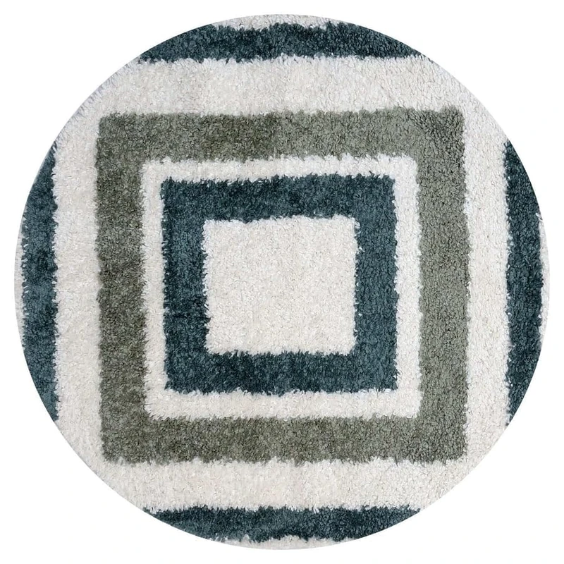 THE RUGS Soft Shaggy Area Rug – Modern Patterned Carpet for Living Room & Bedroom, Extra Plush, Easy to Clean, Border Design (120 cm Round, Forest & Sage Green)