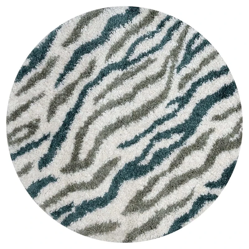 THE RUGS Soft Shaggy Area Rug – Modern Patterned Carpet for Living Room & Bedroom, Extra Plush, Easy to Clean, Zebra Pattern Design (120 cm Round, Forest & Sage Green)