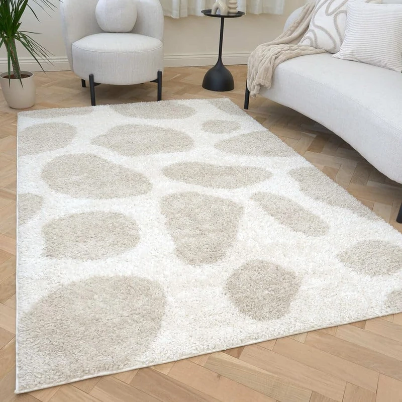 THE RUGS Soft Shaggy Area Rug – Modern Patterned Carpet for Living Room & Bedroom, Extra Plush, Easy to Clean, Animal Print Design (120x170 cm, Light Beige)