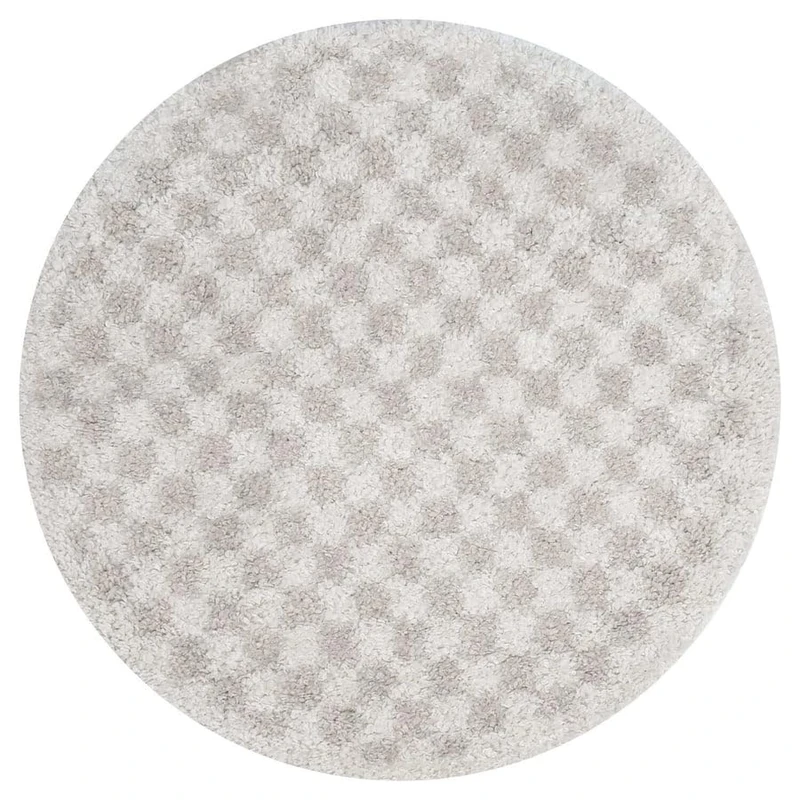 THE RUGS Soft Shaggy Area Rug – Modern Patterned Carpet for Living Room & Bedroom, Extra Plush, Easy to Clean, Checkerboard Design (120 cm Round, Light Beige)