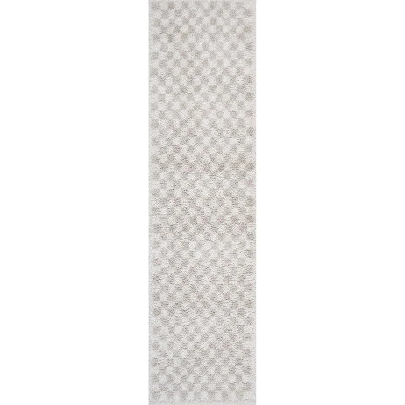 THE RUGS Soft Shaggy Area Rug – Modern Patterned Carpet for Living Room & Bedroom, Extra Plush, Easy to Clean, Checkerboard Design (80x300 cm, Light Beige)