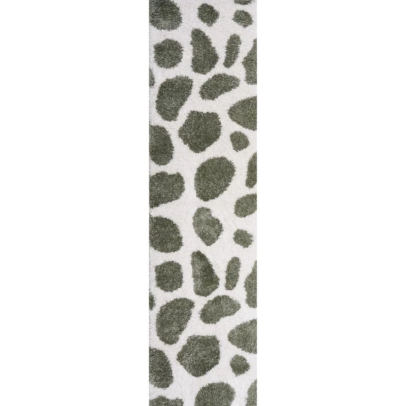 THE RUGS Soft Shaggy Area Rug – Modern Patterned Carpet for Living Room & Bedroom, Extra Plush, Easy to Clean, Animal Print Design (80x300 cm, Sage Green)
