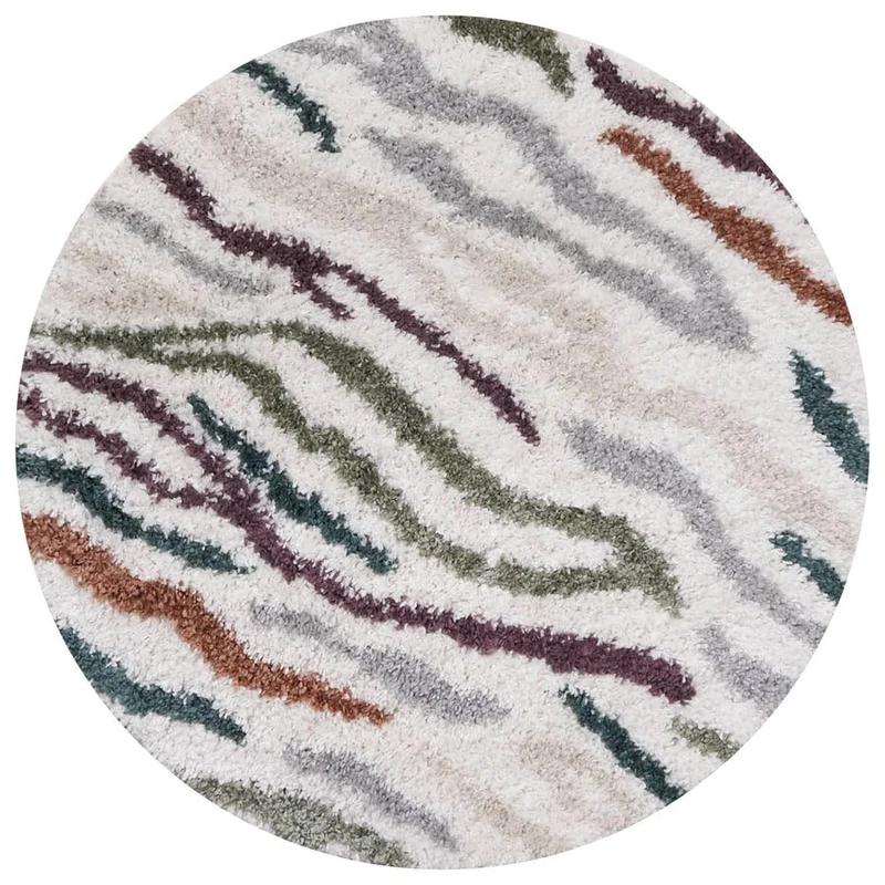 THE RUGS Soft Shaggy Area Rug – Modern Patterned Carpet for Living Room & Bedroom, Extra Plush, Easy to Clean, Zebra Pattern Design (120 cm Round, Multicolour)