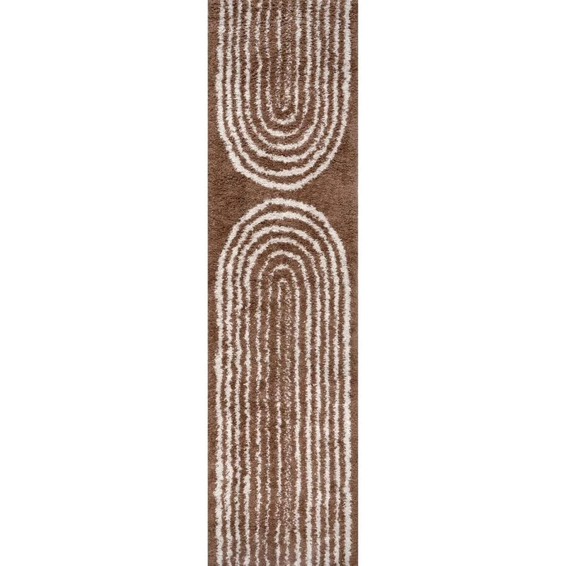 THE RUGS Soft Shaggy Area Rug – Modern Patterned Carpet for Living Room & Bedroom, Extra Plush, Easy to Clean, Geometric Arch Design (80x300 cm, Terra)