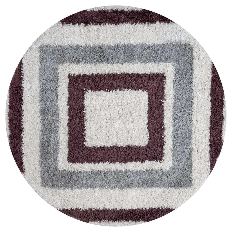 THE RUGS Soft Shaggy Area Rug – Modern Patterned Carpet for Living Room & Bedroom, Extra Plush, Easy to Clean, Border Design (120 cm Round, Grey/Purple)