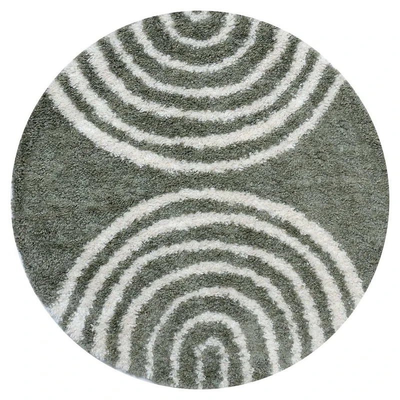 THE RUGS Soft Shaggy Area Rug – Modern Patterned Carpet for Living Room & Bedroom, Extra Plush, Easy to Clean, Geometric Arch Design (120 cm Round, Sage Green)