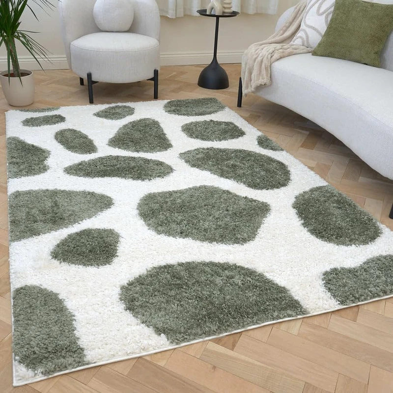 THE RUGS Soft Shaggy Area Rug – Modern Patterned Carpet for Living Room & Bedroom, Extra Plush, Easy to Clean, Animal Print Design (160x230 cm, Sage Green)