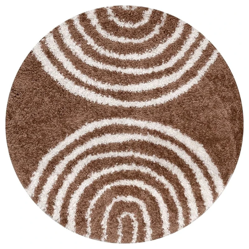 THE RUGS Soft Shaggy Area Rug – Modern Patterned Carpet for Living Room & Bedroom, Extra Plush, Easy to Clean, Geometric Arch Design (120 cm Round, Terra)