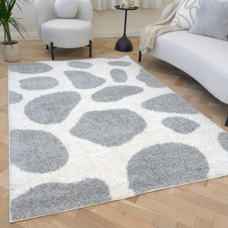 THE RUGS Soft Shaggy Area Rug – Modern Patterned Carpet for Living Room & Bedroom, Extra Plush, Easy to Clean, Animal Print Design (80x150 cm, Grey) - Image 1
