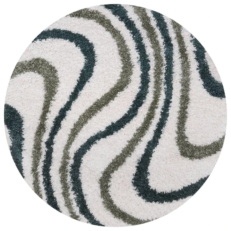 THE RUGS Soft Shaggy Area Rug – Modern Patterned Carpet for Living Room & Bedroom, Extra Plush, Easy to Clean, Abstract Wave Design (120 cm Round, Forest & Sage Green)