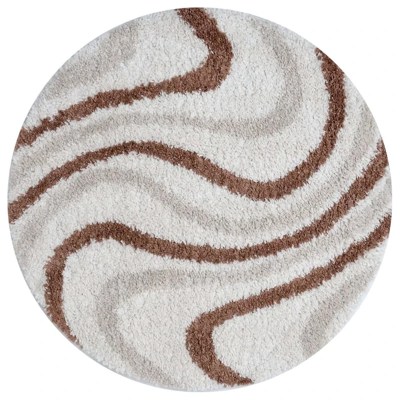THE RUGS Soft Shaggy Area Rug – Modern Patterned Carpet for Living Room & Bedroom, Extra Plush, Easy to Clean, Abstract Wave Design (120 cm Round, Beige/Terra)