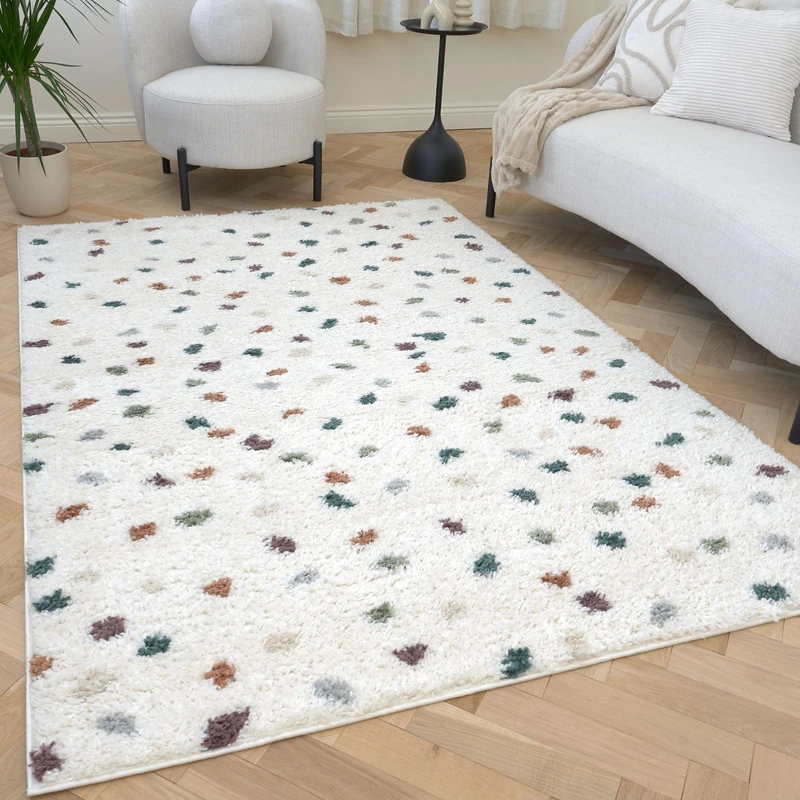 THE RUGS Soft Shaggy Area Rug – Modern Patterned Carpet for Living Room & Bedroom, Extra Plush, Easy to Clean, Terrazzo Design (200x290 cm, Multicolour) - Image 1