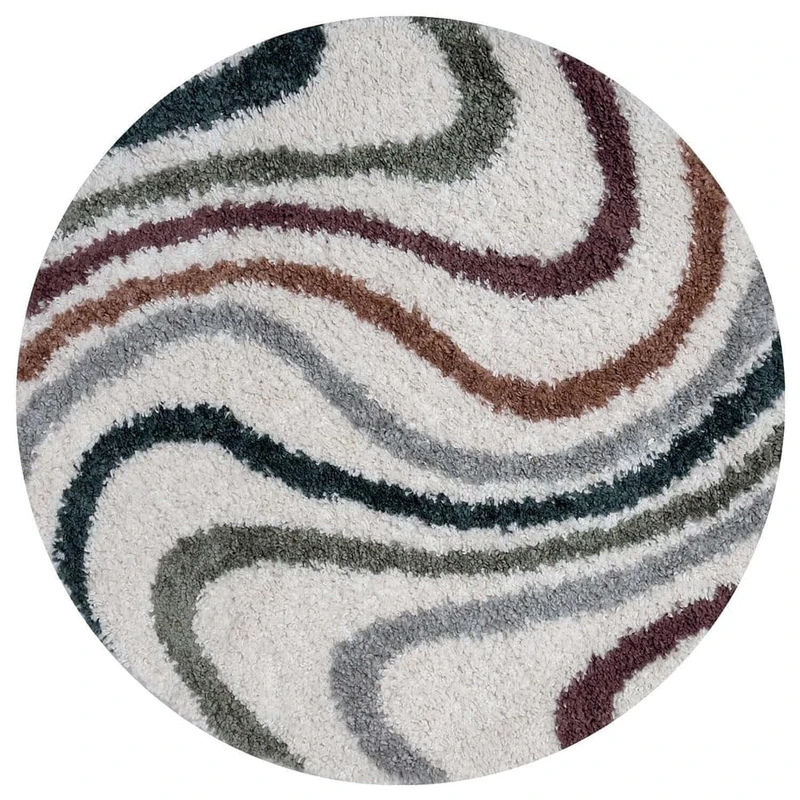 THE RUGS Soft Shaggy Area Rug – Modern Patterned Carpet for Living Room & Bedroom, Extra Plush, Easy to Clean, Abstract Wave Design (120 cm Round, Multicolour)