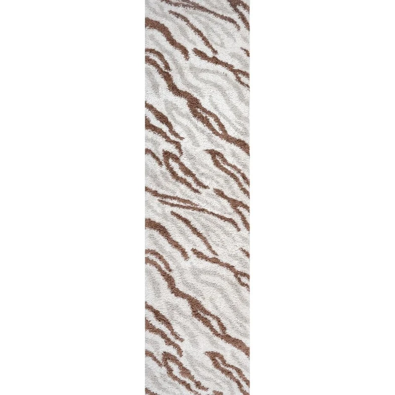 THE RUGS Soft Shaggy Area Rug – Modern Patterned Carpet for Living Room & Bedroom, Extra Plush, Easy to Clean, Zebra Pattern Design (80x300 cm, Beige/Terra)
