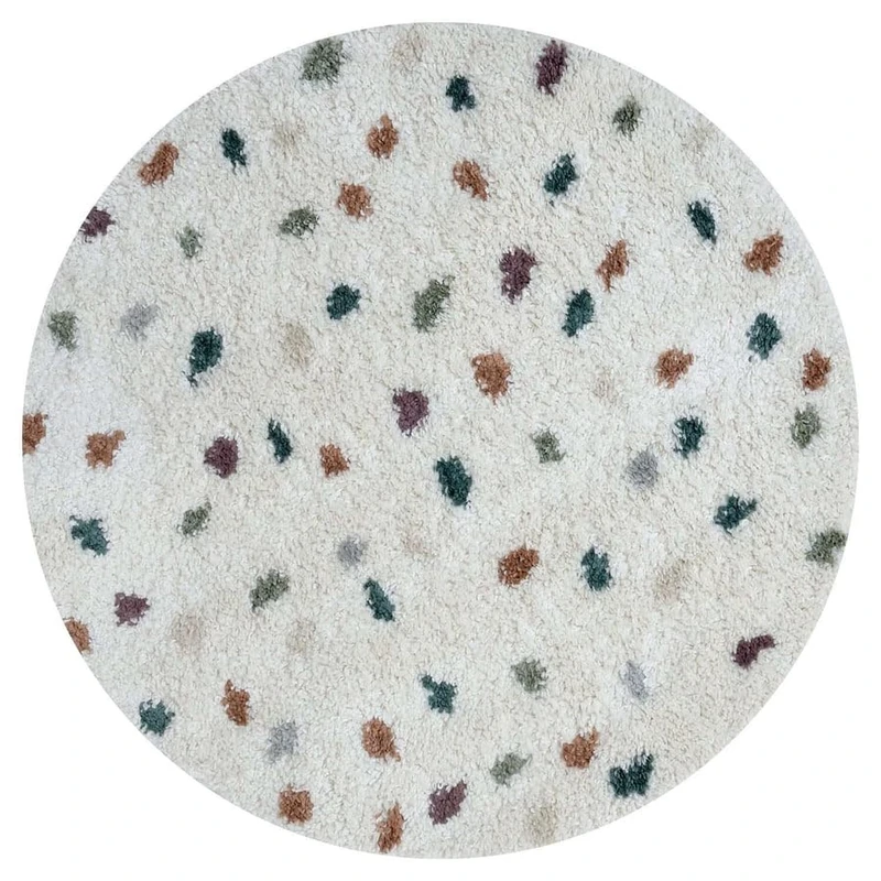 THE RUGS Soft Shaggy Area Rug – Modern Patterned Carpet for Living Room & Bedroom, Extra Plush, Easy to Clean, Terrazzo Design (120 cm Round, Multicolour)