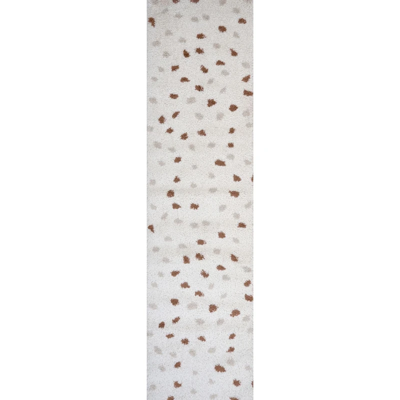 THE RUGS Soft Shaggy Area Rug – Modern Patterned Carpet for Living Room & Bedroom, Extra Plush, Easy to Clean, Terrazzo Design (80x300 cm, Beige/Terra)