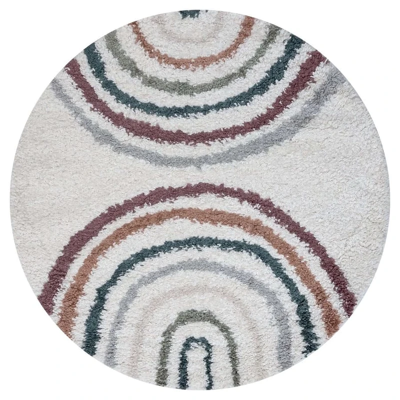 THE RUGS Soft Shaggy Area Rug – Modern Patterned Carpet for Living Room & Bedroom, Extra Plush, Easy to Clean, Geometric Arch Design (120 cm Round, Multicolour)